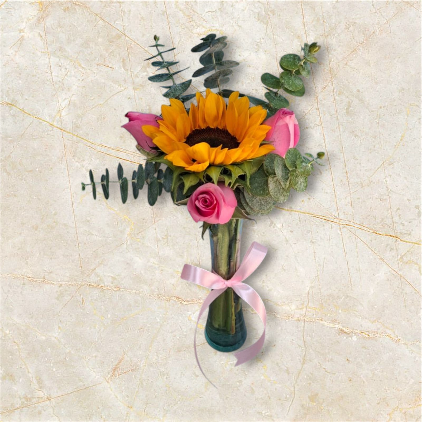 violetero de girasol y rosas